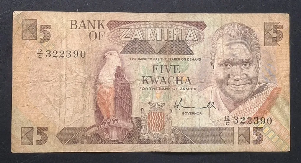 Zambia 5 Kwacha lowest price rare note # b-2