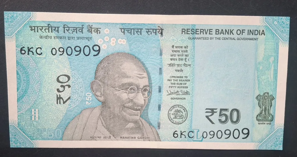 090909 Tripling Fancy Number 50 Rupees Rare Note