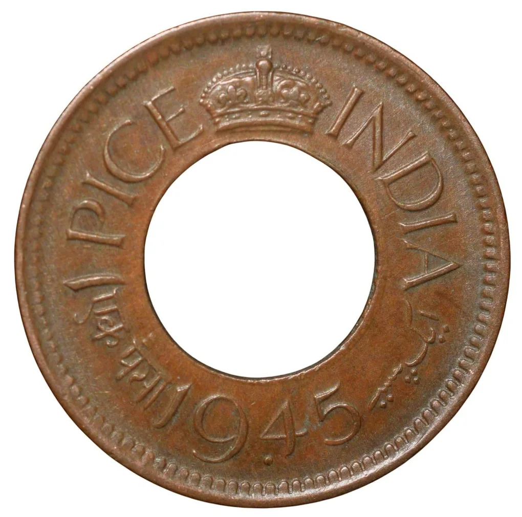 Bronze 1 Pice of George VI (AD 1945) of Bombay Mint Flat Crown Type