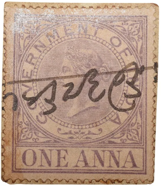 Postal Stamp of Queen Victoria 1 Anna Purple Colour - Used Condition as per Image.