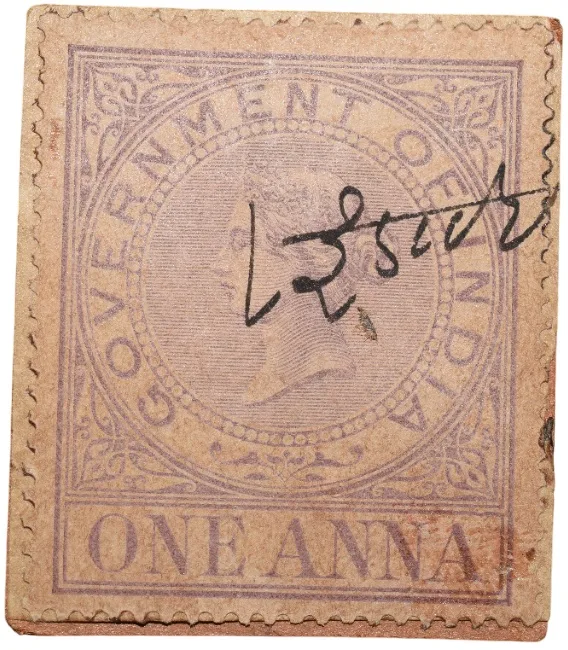 Postal Stamp of Queen Victoria 1 Anna Purple Colour - Used Condition as per Image.