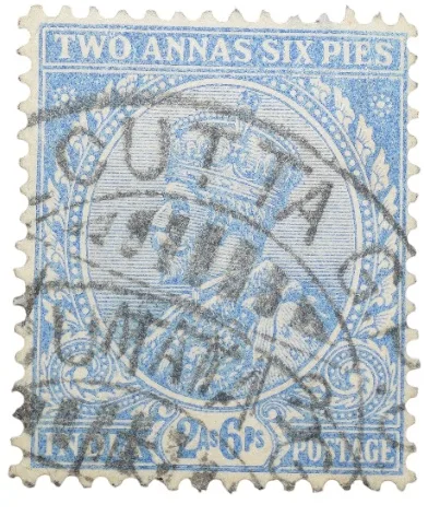 Postal Stamp of George V 2 Annas 6 Pies Blue Colour - Used Condition as per image.