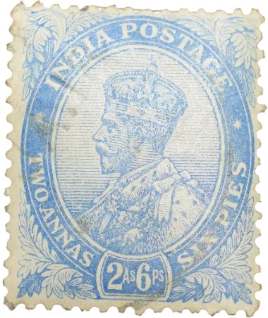 Postal Stamp of George V 2 Annas 6 Pies Blue Colour - Used Condition as per image.