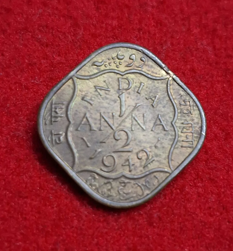 1/2 Anna 1942 Coin George VI King Emperor
