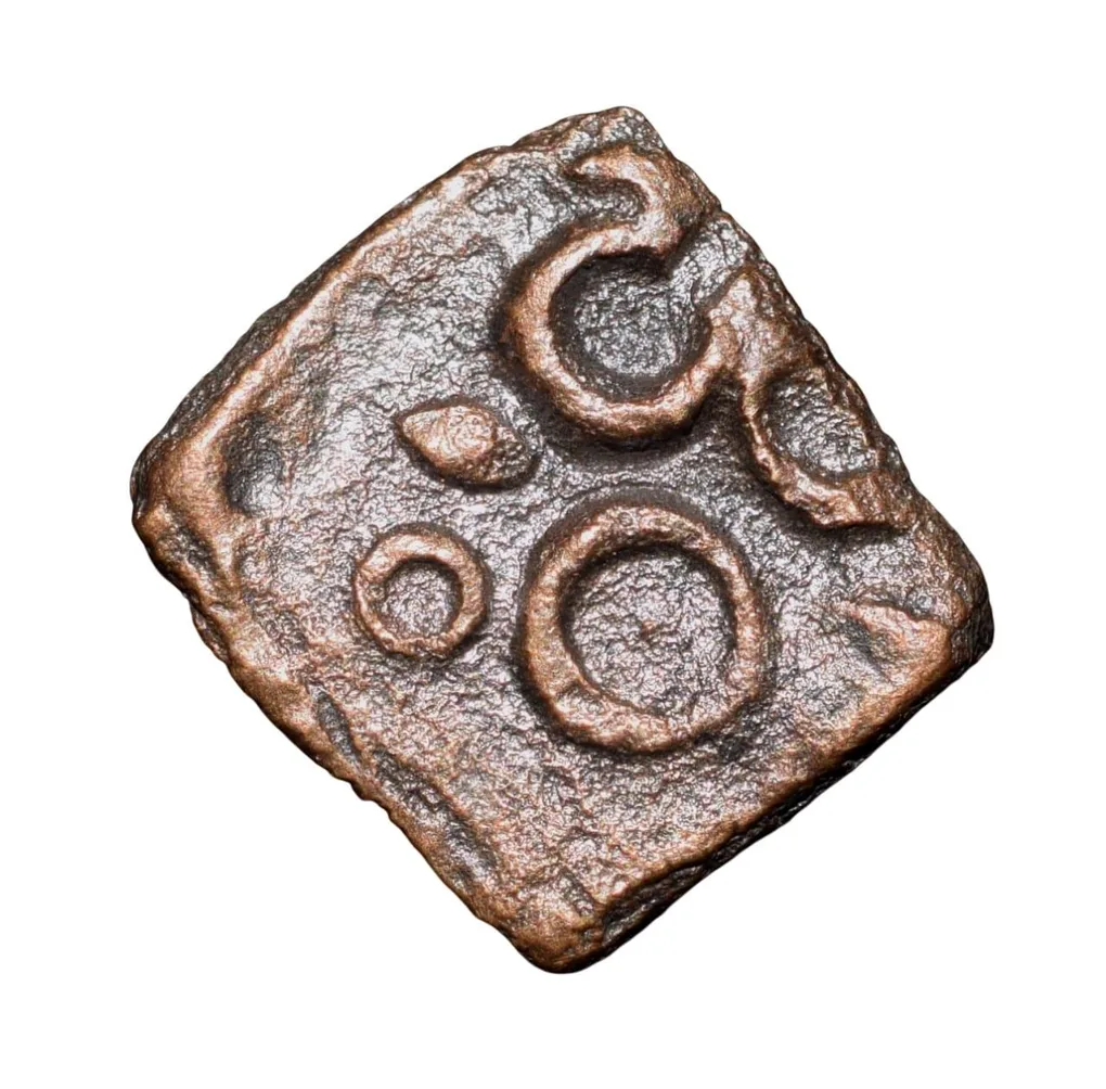 Copper Coin of Maharathis of Andhra(2nd Cen. BC) with Triangular Headed Symbol within square/Nandywarta Rare