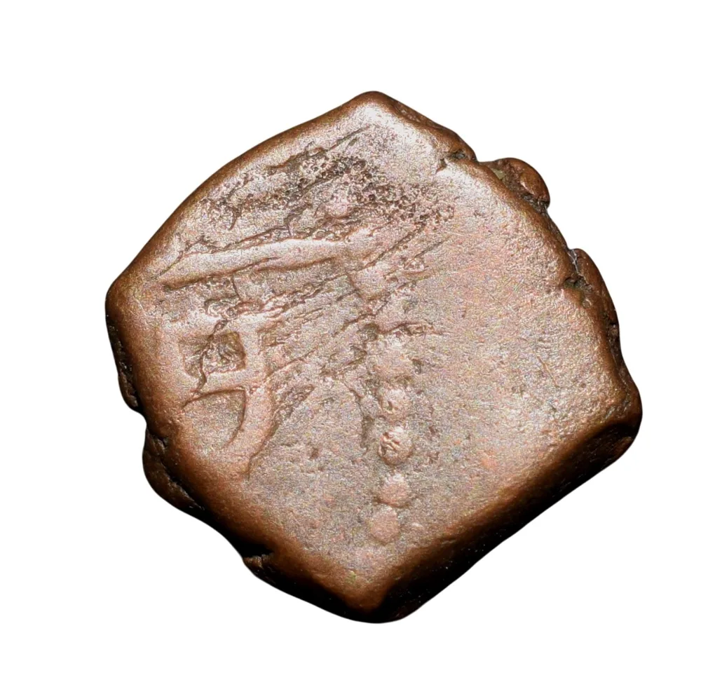 Copper 1/2 Duit of Indo-French (AD 1695) with facing figure of Goddess Kali