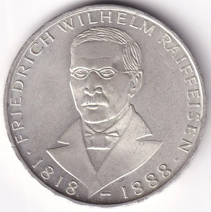 5 Mark 1968 Wilhelm Raiffeisen Germany Silver Unc Coin