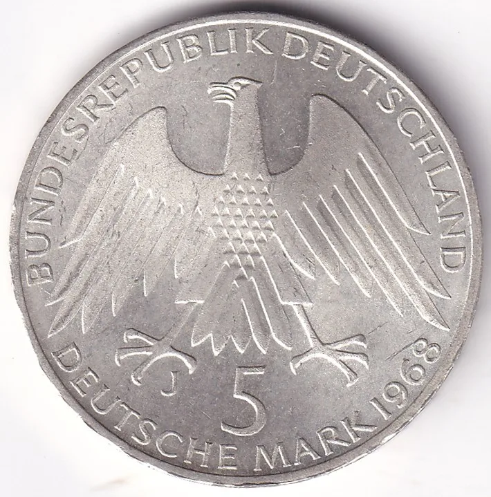 5 Mark 1968 Wilhelm Raiffeisen Germany Silver Unc Coin
