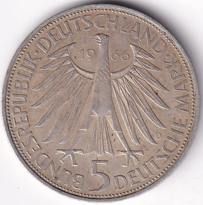 5 Mark 1966 Wilhelm Leibniz Germany Silver Coin