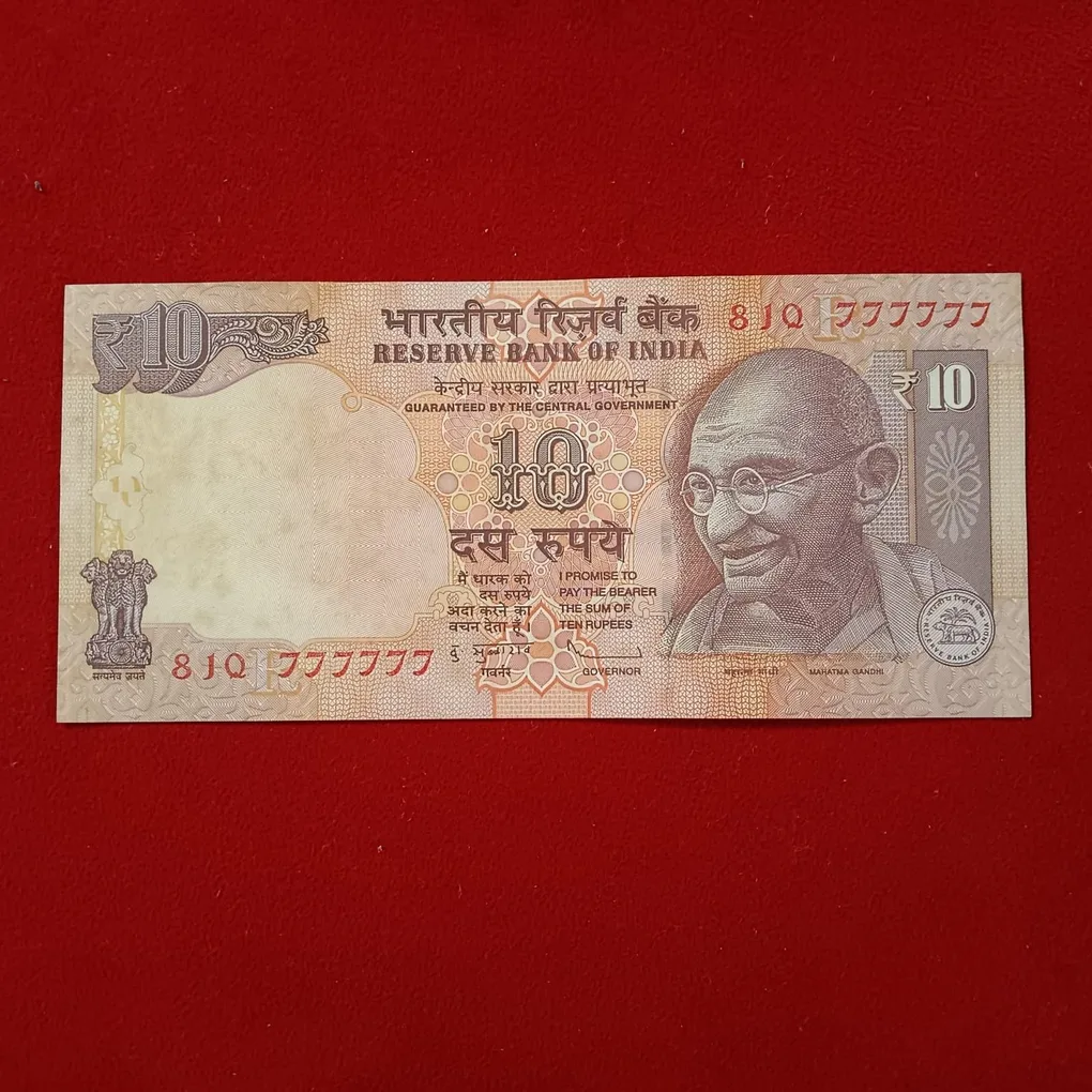 Ten Rs Old Rare Fancy Number Note 777777 Governor D.Subaraw 2012 Year A15