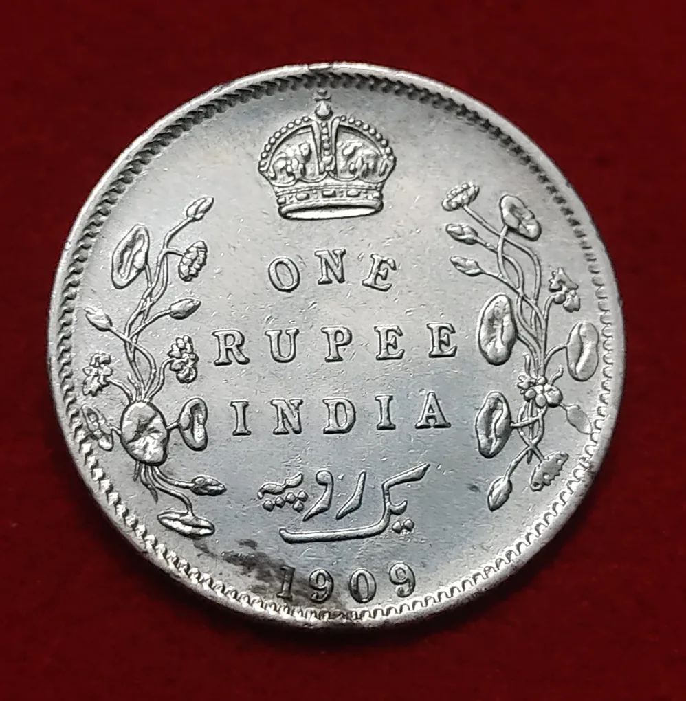 Rare One Rupee Silver Coin Edward VII 1909 Calcutta Mint