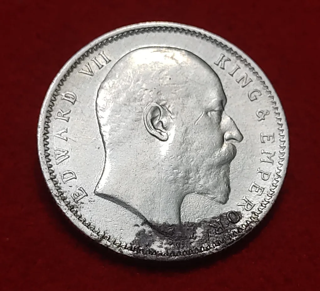 Rare One Rupee Silver Coin Edward VII 1909 Calcutta Mint