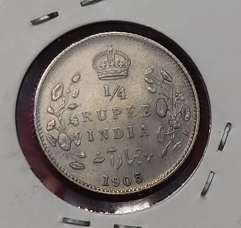 1/4 Rupee Edward VII 1905 Calcutta Mint Good Condition