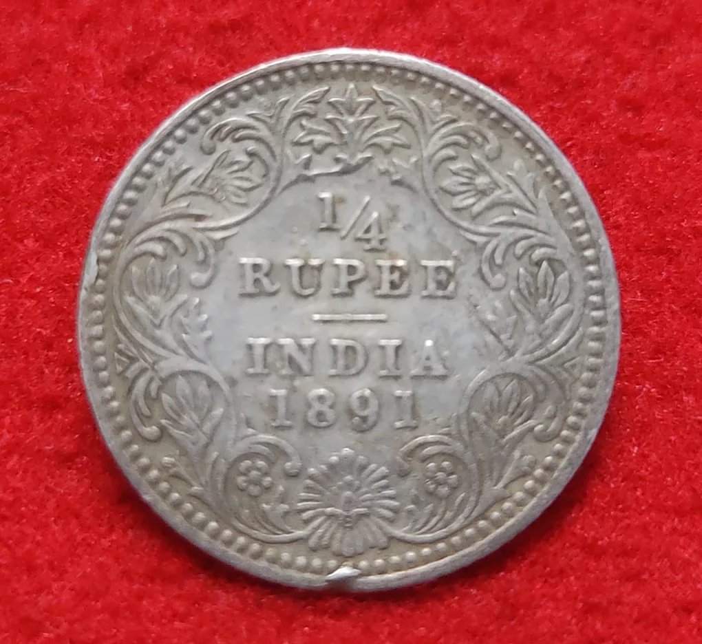 1/4 Rupee Victoria Empress 1891 Calcutta Mint