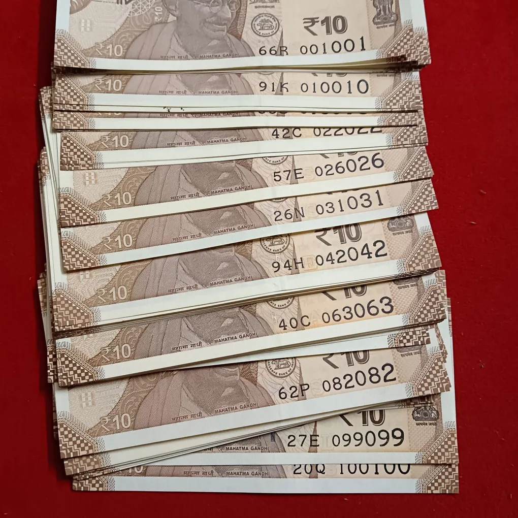 Extremely Rare 10 Rs Doubling Numbers Set 001001 -100100 Ultra Gem Bunc Condition 100 Pcs Given
