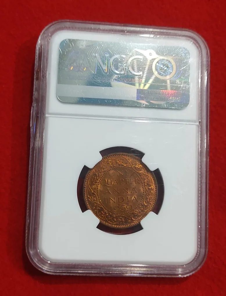 One Quarter Anna George VI 1939 Calcutta Mint NGC Graded MS 64