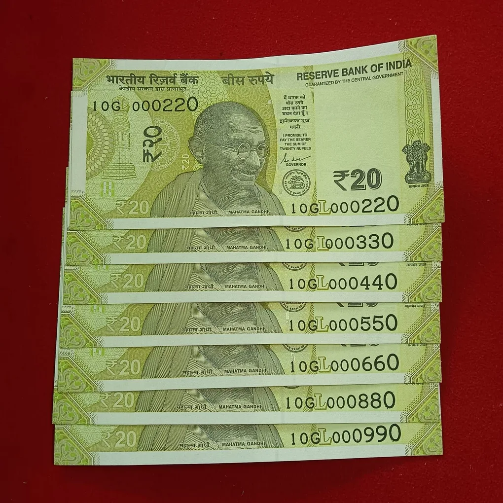 Twenty Rs Semi Fancy Numbers Note 000220-000990 7 Pcs Given Gem Unc Condition A15
