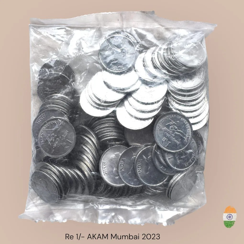Latest New 1Rupees Mumbai Mint 50 Coin Seal Pouch Famous AKAM Series 75 Year of Independence