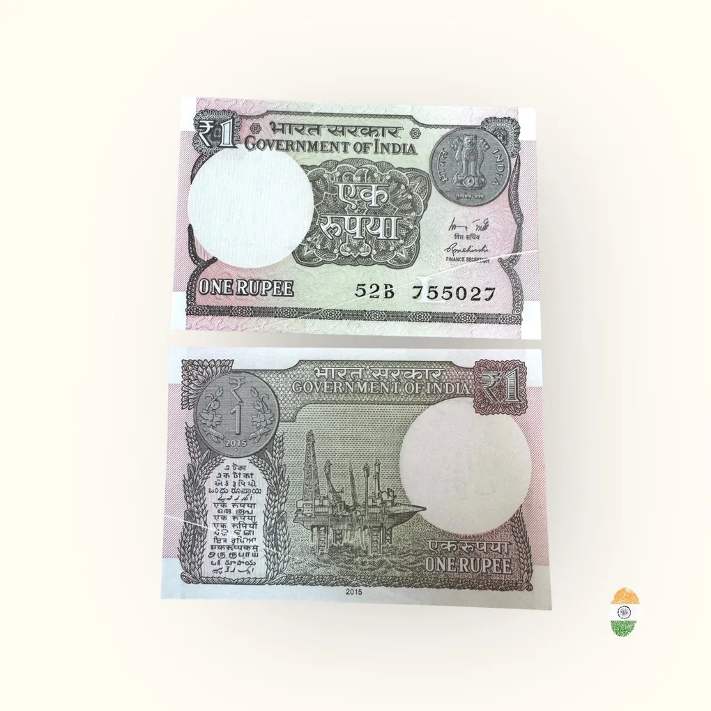 Re 1 India Banknote Misprint Center Crease Error Issue Unique and Rare