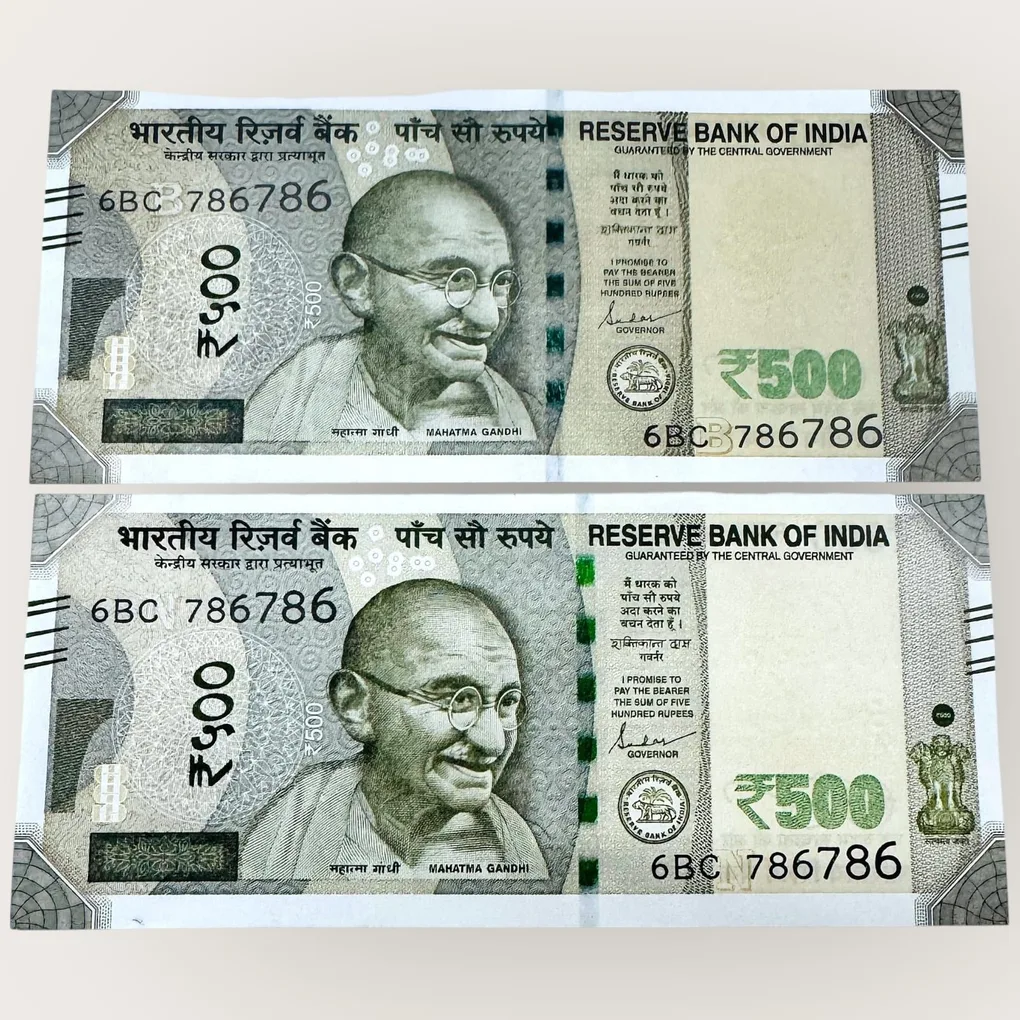 Rs 500 India Banknote Twin Set Gem Unc Very Unique Holy Number 6BC 786786 Unc Unique and Rare