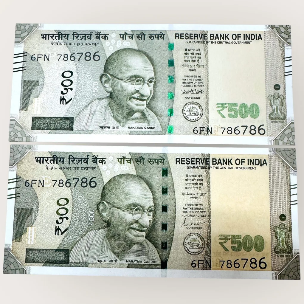 Rs 500 India Banknote Twin Set Gem Unc Very Unique Holy Number 6FN 786786 Unc Unique and Rare