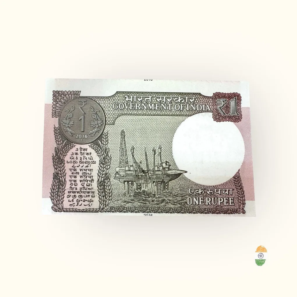 Re 1 India Banknote Misprint Front Side Crease Error Unique and Rare