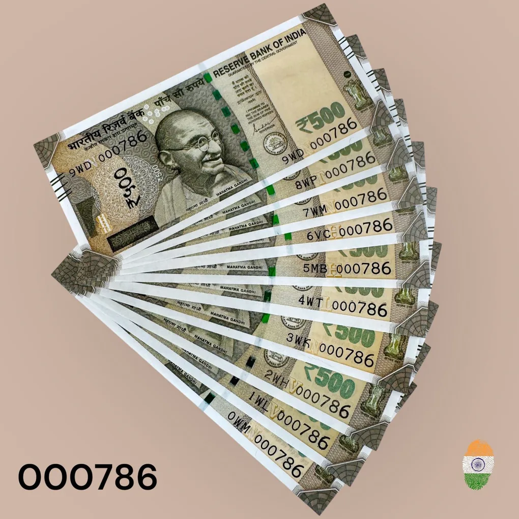 Rs 500 Republic India Holy Number 000786 Note Gem Unc Set 0 to 9 Prefix Unique 10 note set