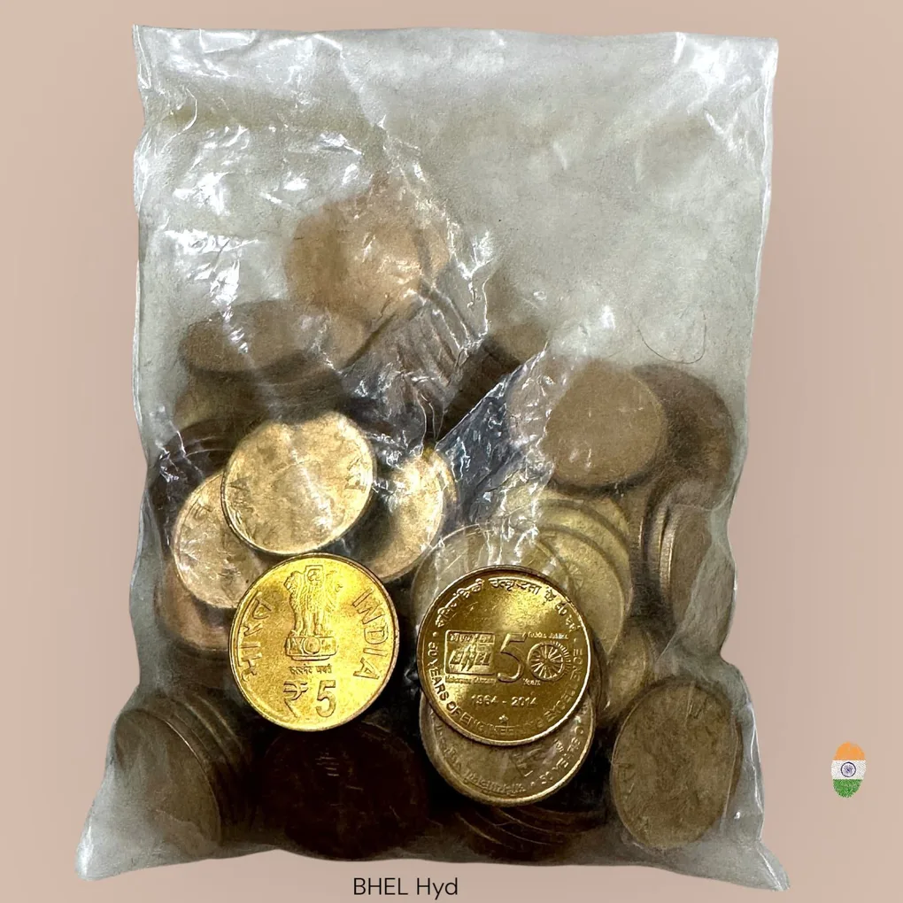 Rs 5 Republic India Golden Jubilee Bhel Commemorative 100 coin Pouch Hyderabad Mint Star Mark Unique and Rare