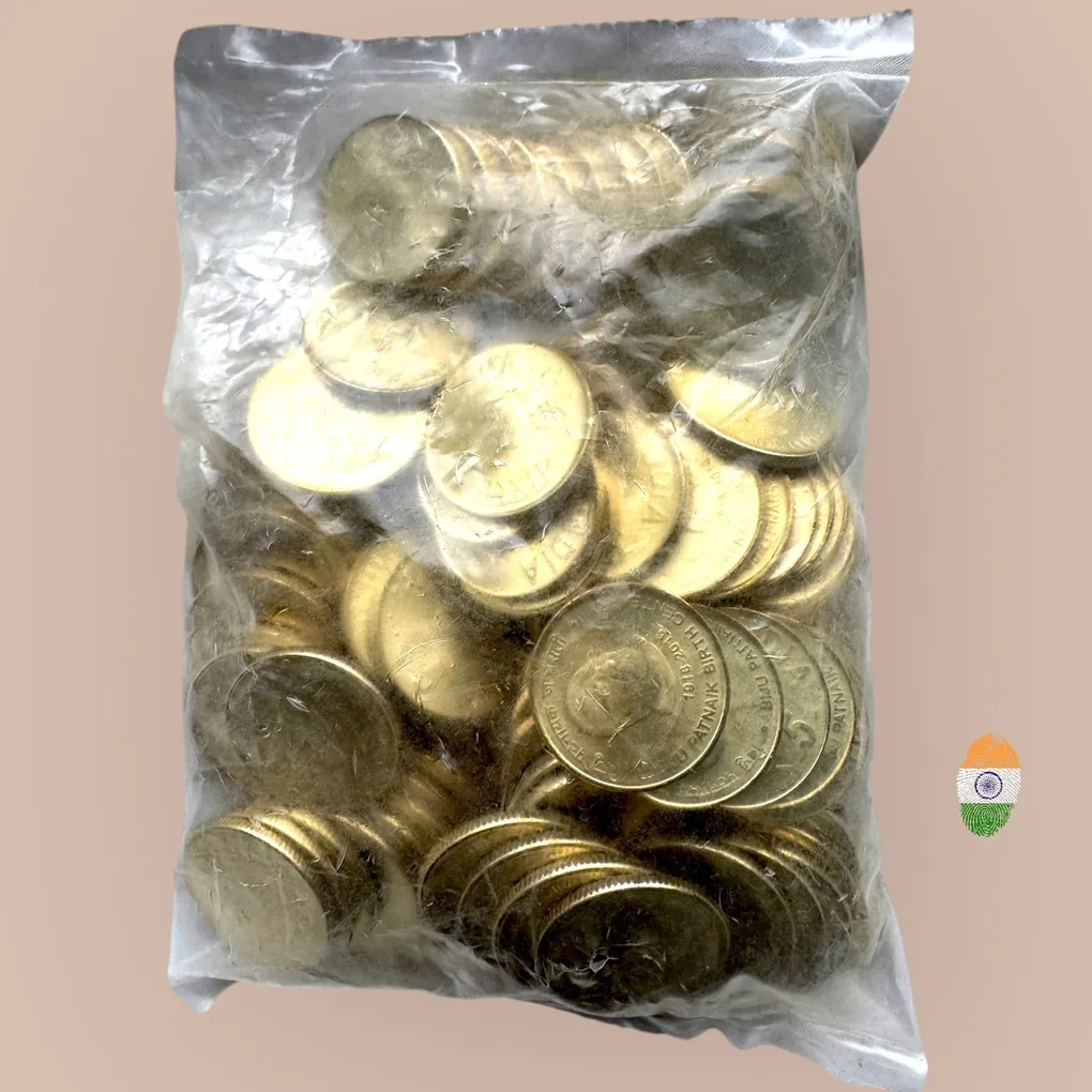 Rs 5 Rupee New Coin RBI 100 coin Packet India Issue Biju Patnaik Kolkata Mint Issue Unique and Rare