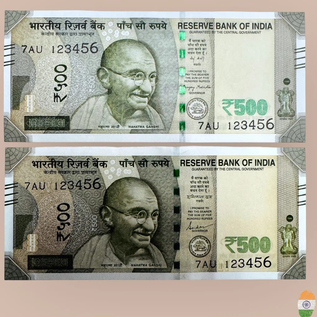 Rs 500 Twin Set Gem Unc Very Unique Bank Note Set Solid Running Lucky Number 7AU 123456 Unique and Rare