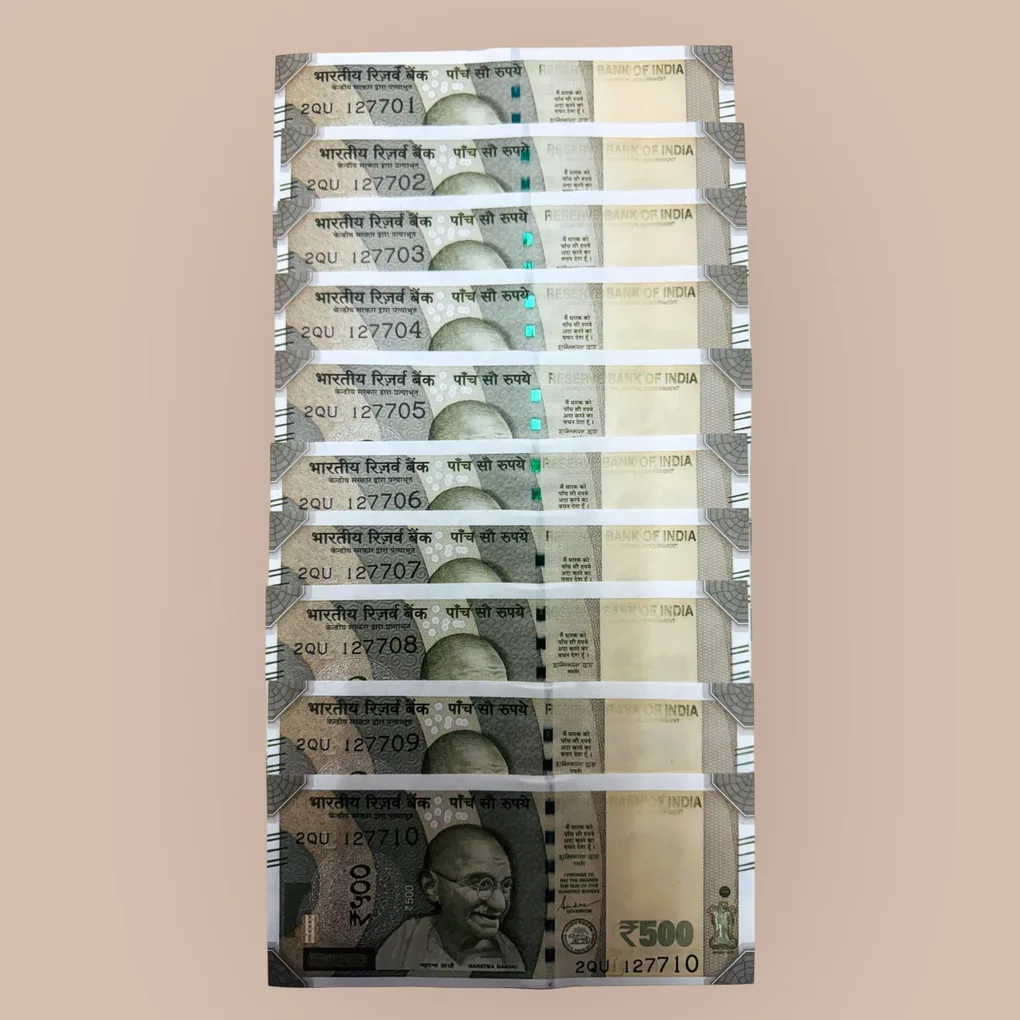 Rs 500 India Banknote Massive Error Front Side Ink Missing 10 Notes