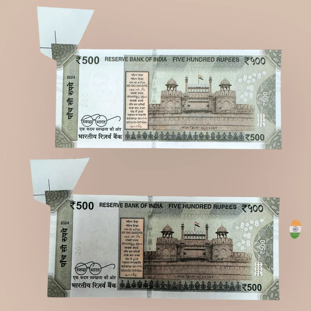 Rs 500 India Banknote Butterfly Extra Paper Error Unique and Rare 2 Banknotes In Sequence