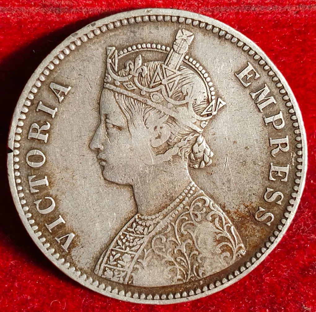Alwar, 1877 Princely state of 1 Rupee - Victoria [Mangal Singh] Extermaly rare silver coin # A-451