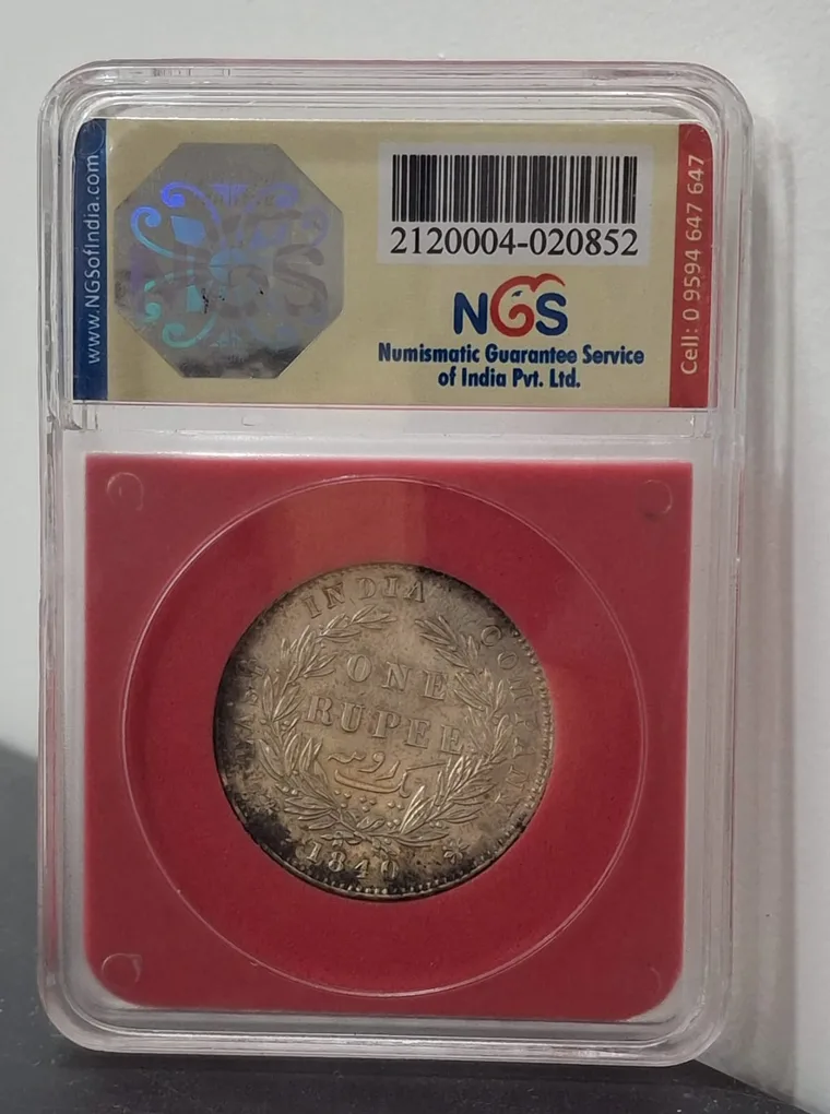 1 Rupees 1840 Victoria Queen Rare East India Company Silver Coin NGS Grading XF45 # A-1203