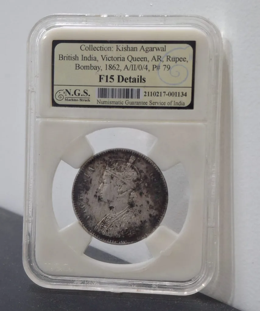 1 Rupees 1862 Victoria Queen Rare East India Company Silver Coin NGS Grading # A-1204