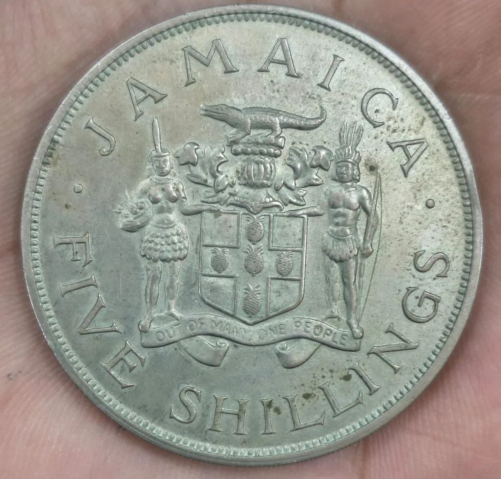 Jamaica 5 Shillings 1966 Commonwealth Games UNC Rare Coin # A-469