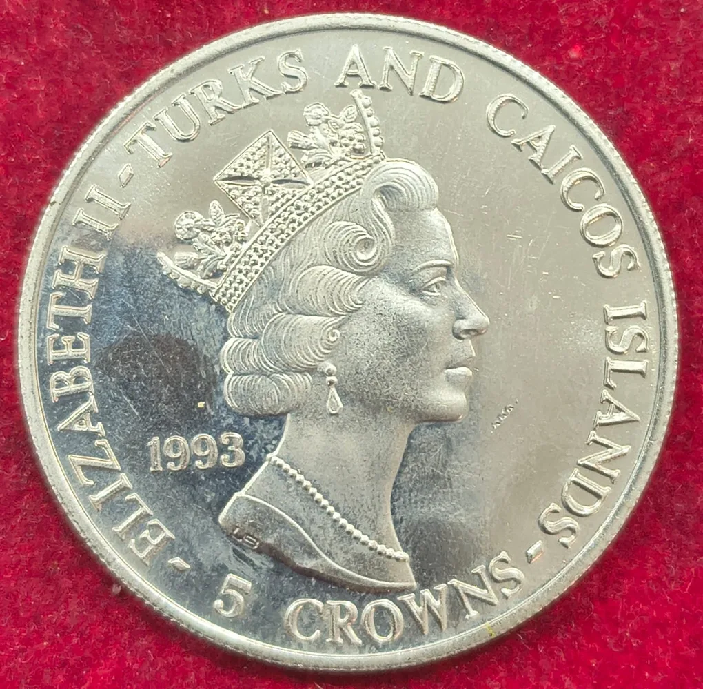 › British Overseas Territories › Turks and Caicos Islands 5 Crowns 1994 - Elizabeth II Hockey UNC Rare Coin # A-491