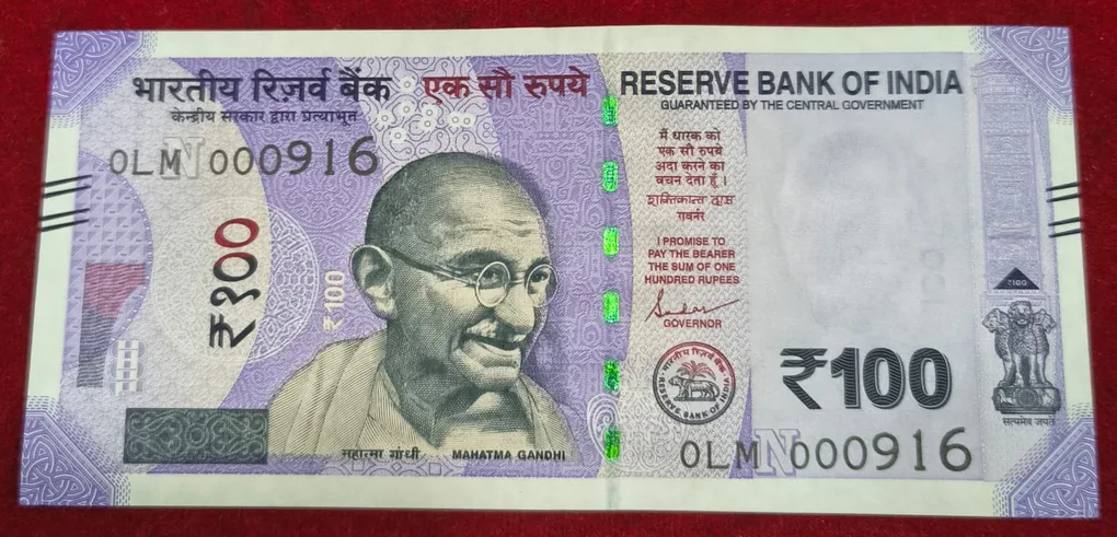 000916 Fancy Number 100 Rupees Governor Shaktikant DAS Rare UNC Note