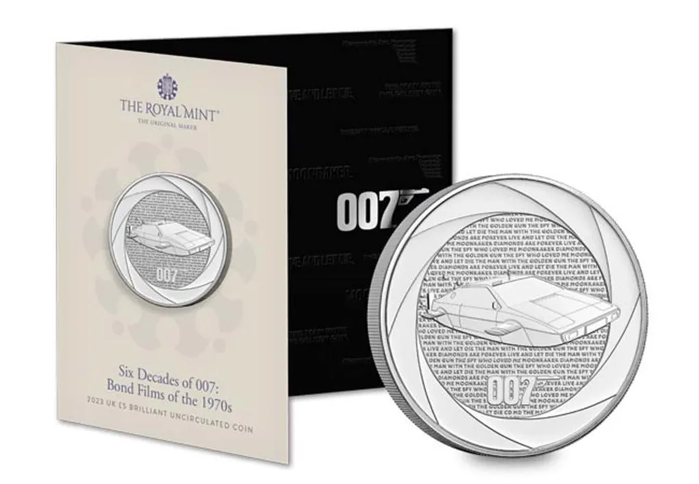 UK 2023 James Bond: Films of the 70s BU £5 Coin Royal mint ishu uncirculated set