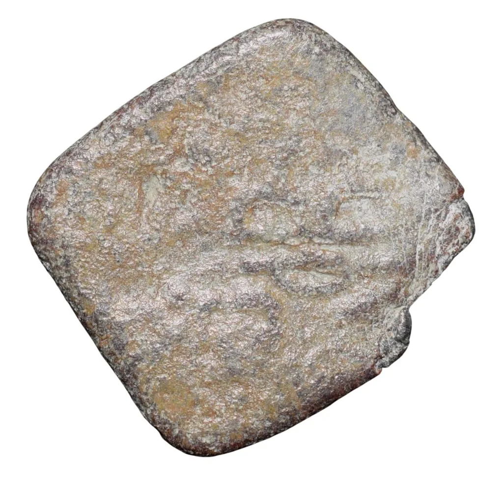 Lead Coin of Western Kshatrapa - Rudrasena III? (3rd Cen. AD) with Bull facing right/3-Arched Hill & Bahmi Date Rare