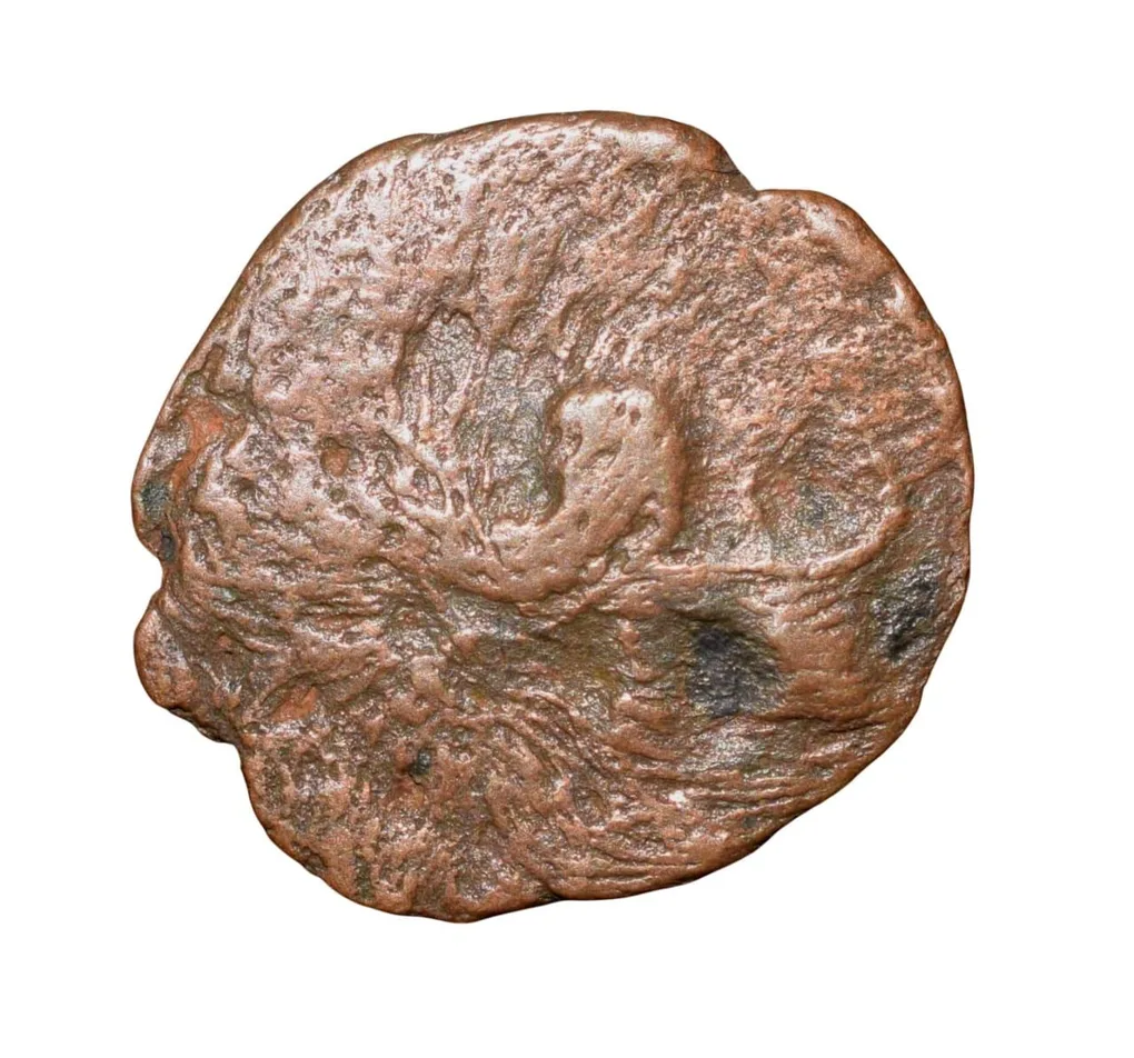 Copper Coin of Rashatrakutas Series (5th - 7th Cen. AD) with Bull Right/Brahmi legends