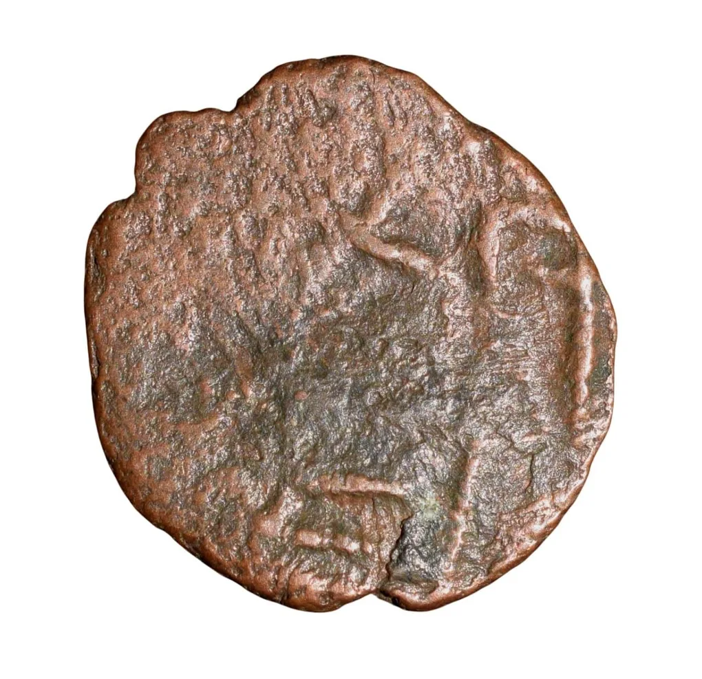 Copper Coin of Rashatrakutas Series (5th - 7th Cen. AD) with Bull Right/Brahmi legends