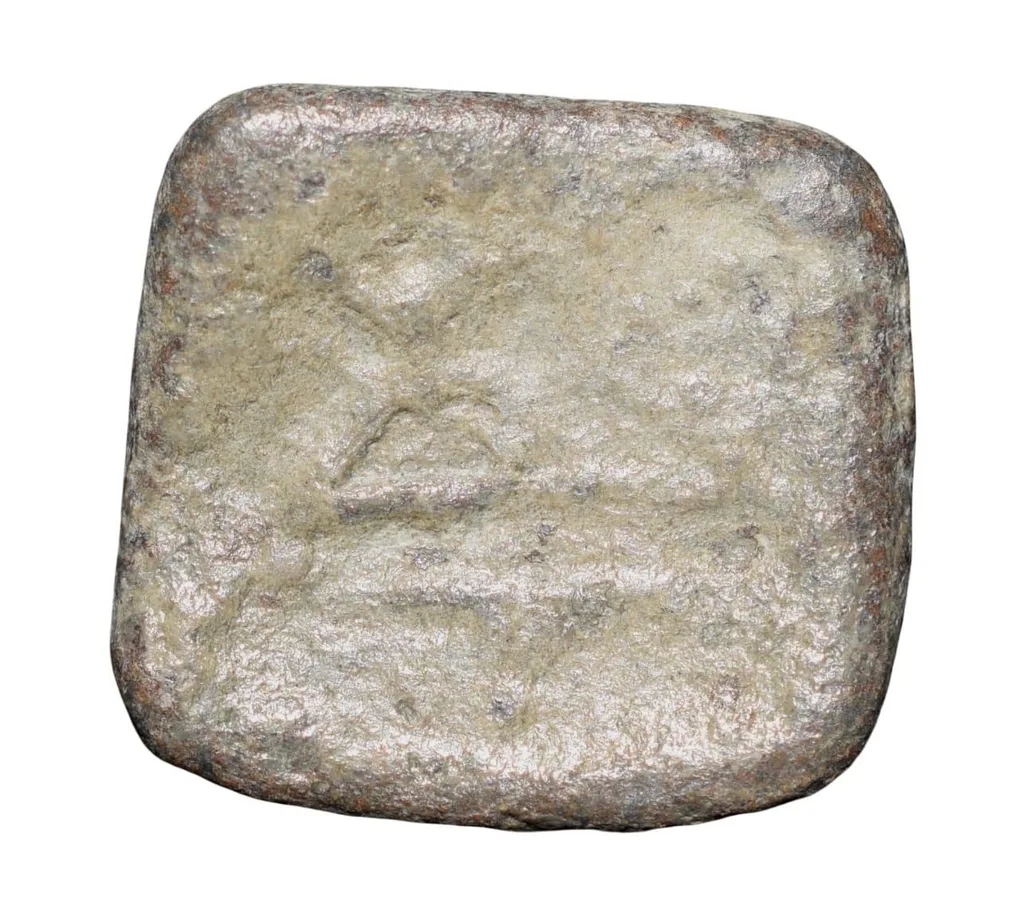 Lead Coin of Western Kshatrapa - Rudrasena III? (3rd Cen. AD) with Bull facing right/3-Arched Hill Rare