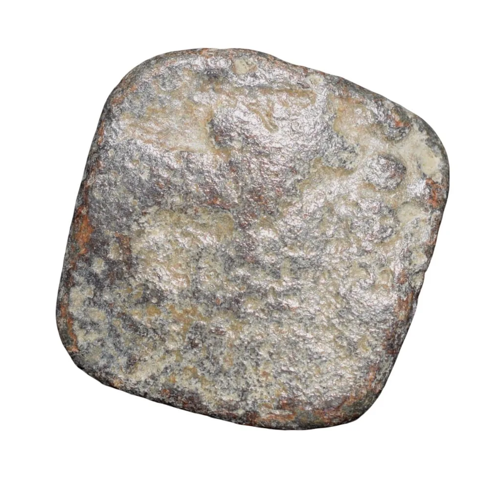 Lead Coin of Western Kshatrapa - Rudrasena III? (3rd Cen. AD) with Bull walking Right/3-Arched Hill Rare