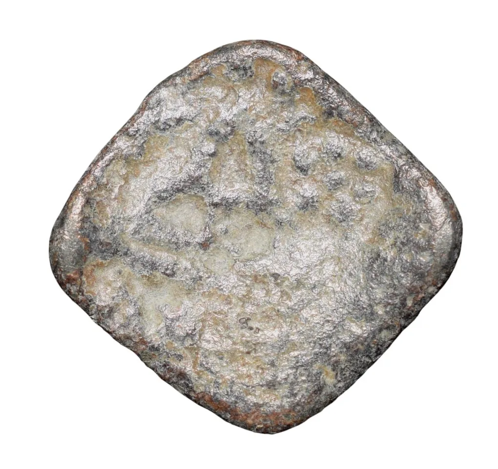 Lead Coin of Western Kshatrapa - Rudrasena III? (3rd Cen. AD) with Bull walking Right/3-Arched Hill Rare