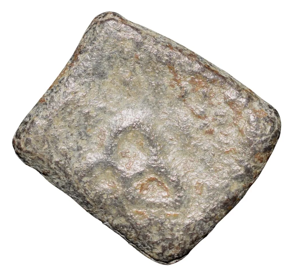 Lead Coin of Western Kshatrapa - Rudrasena III? (3rd Cen. AD) with Bull facing Right/3-Arched Hill Rare
