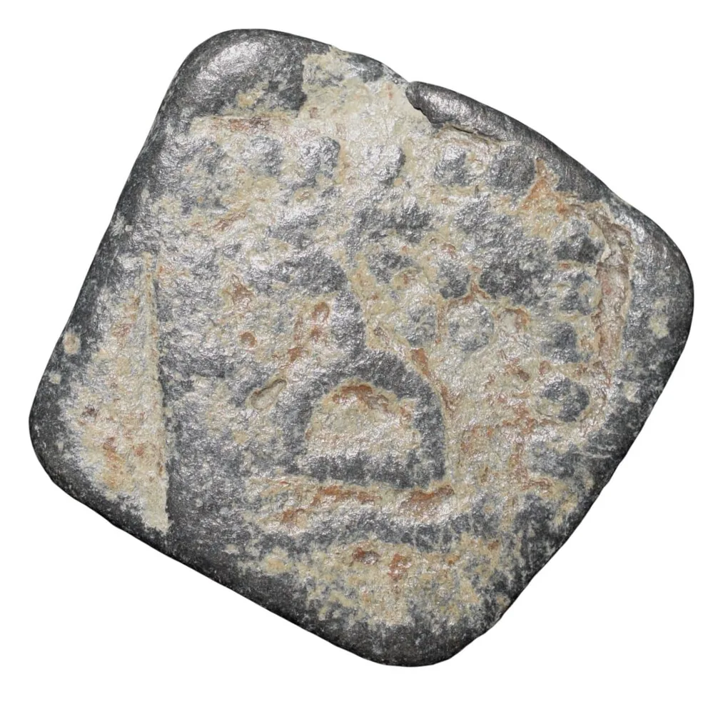 Lead Coin of Western Kshatrapa - Rudrasena III? (3rd Cen. AD) with Bull facing Right/3-Arched Hill Rare