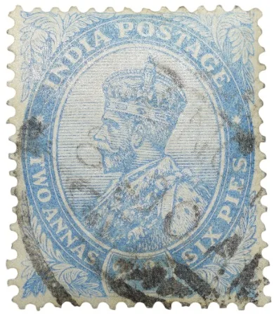 Postal Stamp of George V 2 Annas 6 Pies Blue Colour - Used Condition as per image.