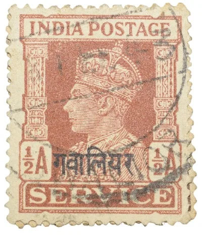 Indian Conventional States - Gwalior Stamp of George VI 1/2 Anna Brown Colour - Used Condition as per image.