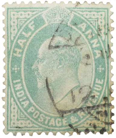 Postal Stamp of Edward VII 1/2 Anna Green Colour - Used Condition as per image.